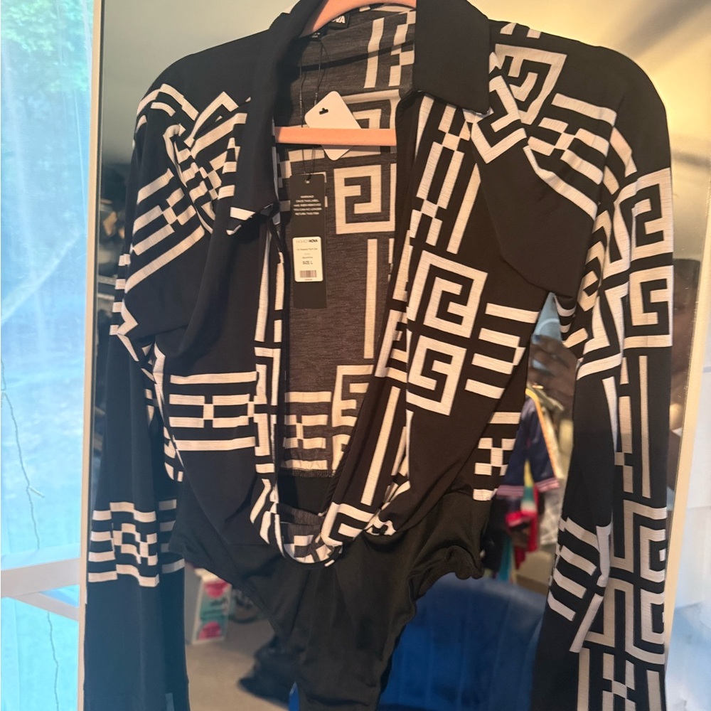 Black and White Geometric Bodysuit
